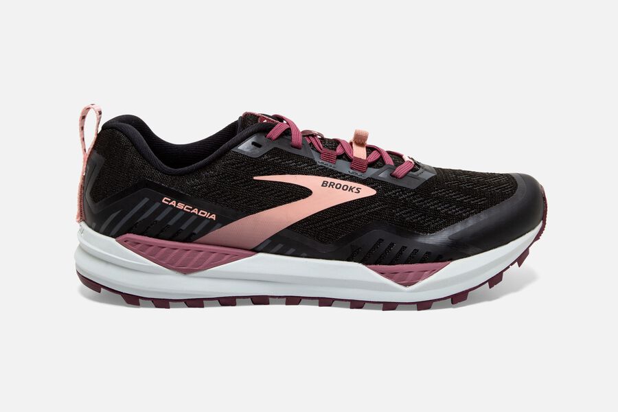 Womens Brooks Cascadia 15 Trail Shoes Black/Ebony/Coral Cloud | 721386-BPV